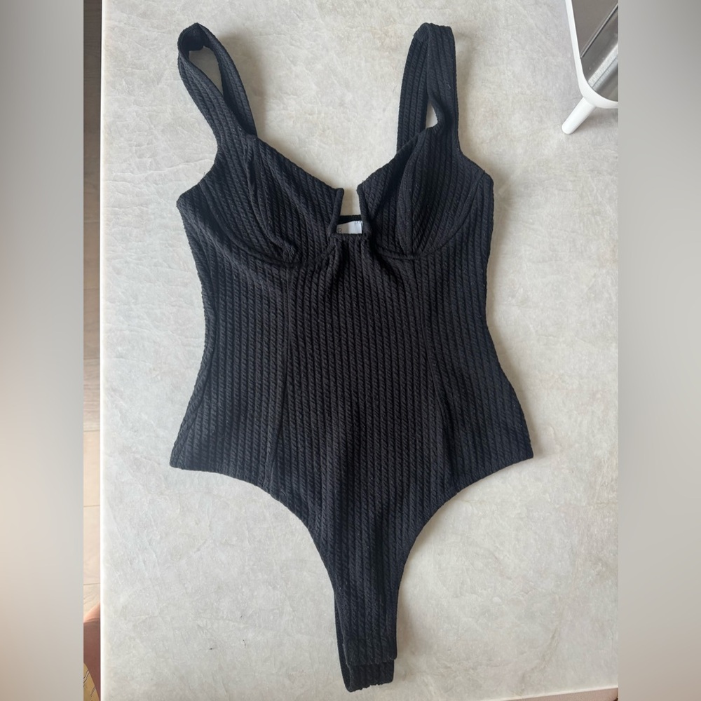ASTR Black Ribbed Bodysuit One Piece Size Small